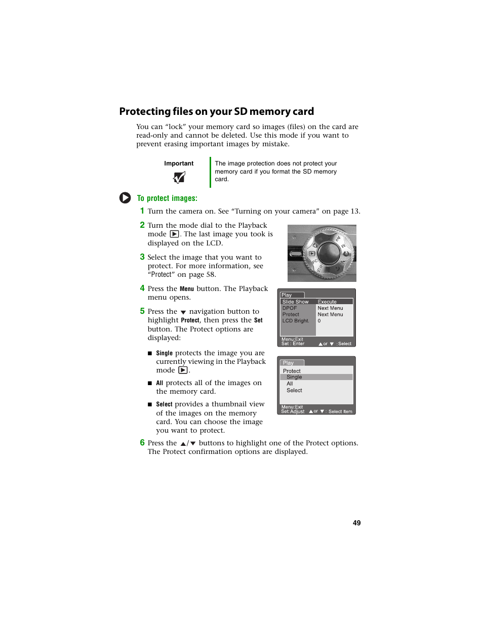 Protecting files on your sd memory card | Gateway DC-T60 User Manual | Page 53 / 92