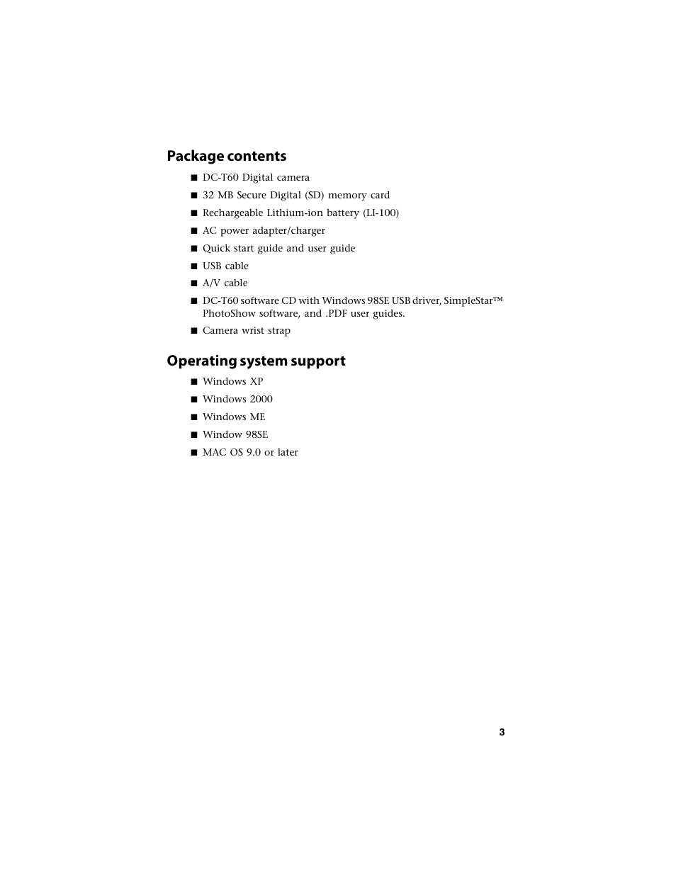 Package contents, Operating system support, Package contents operating system support | Gateway DC-T60 User Manual | Page 7 / 92