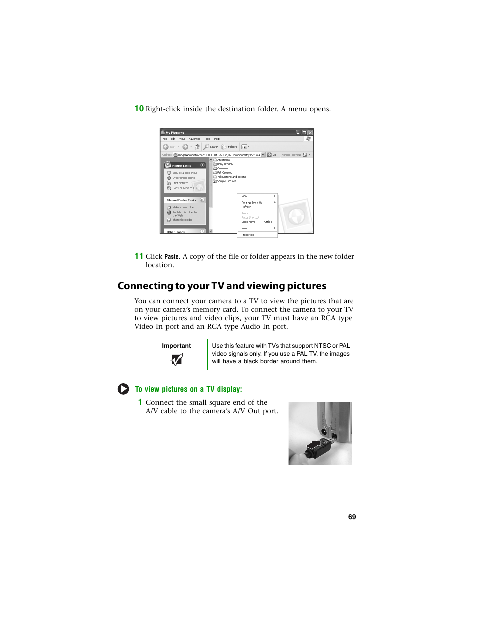 Connecting to your tv and viewing pictures | Gateway DC-T60 User Manual | Page 73 / 92