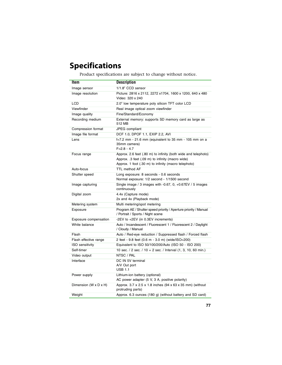Specifications | Gateway DC-T60 User Manual | Page 81 / 92