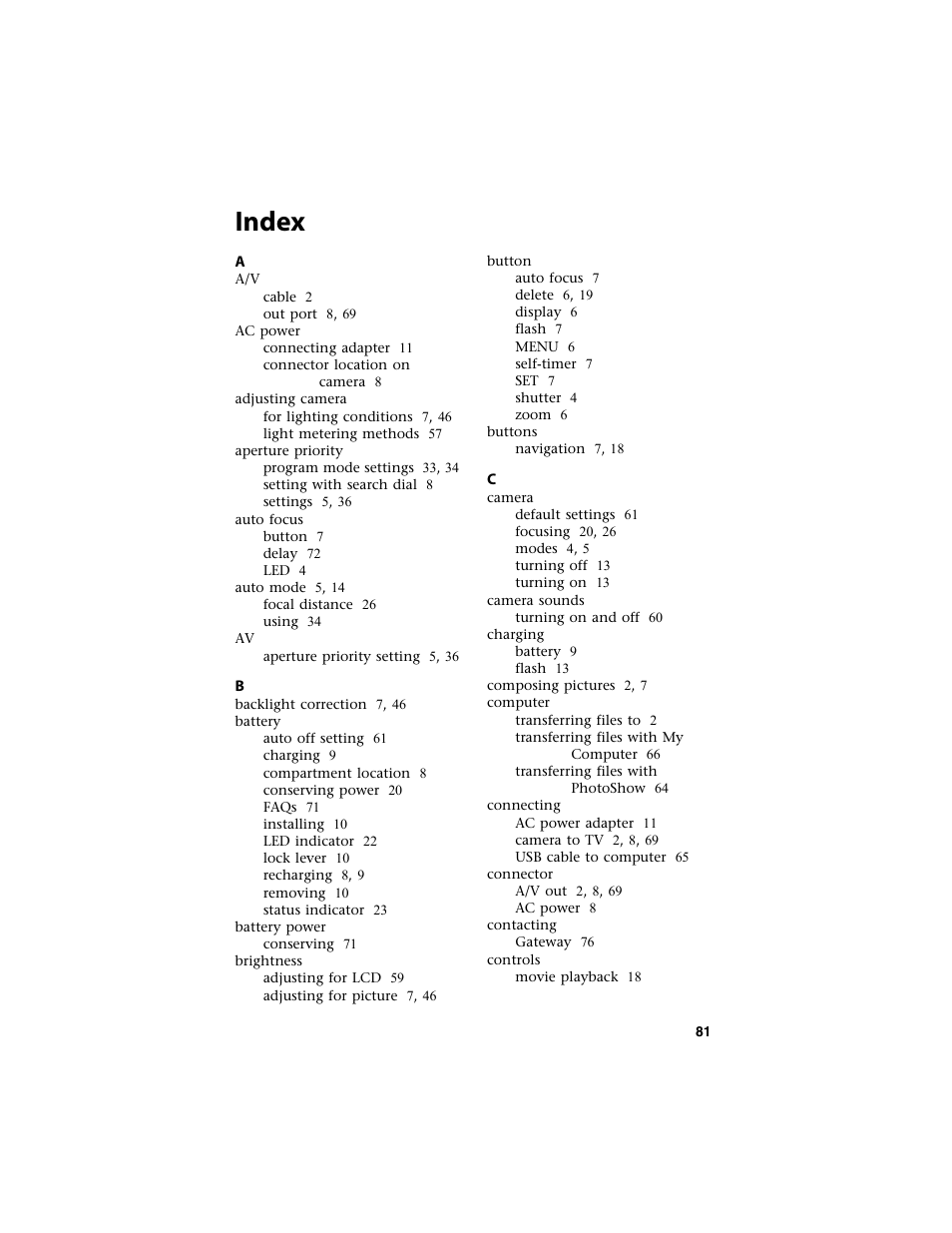Index | Gateway DC-T60 User Manual | Page 85 / 92