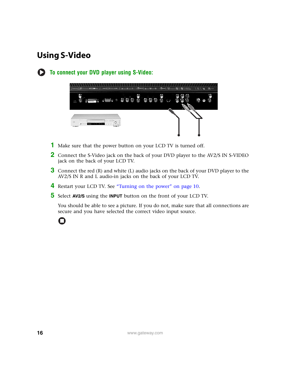 Using s-video | Gateway 30 inch LCD TV User Manual | Page 20 / 64