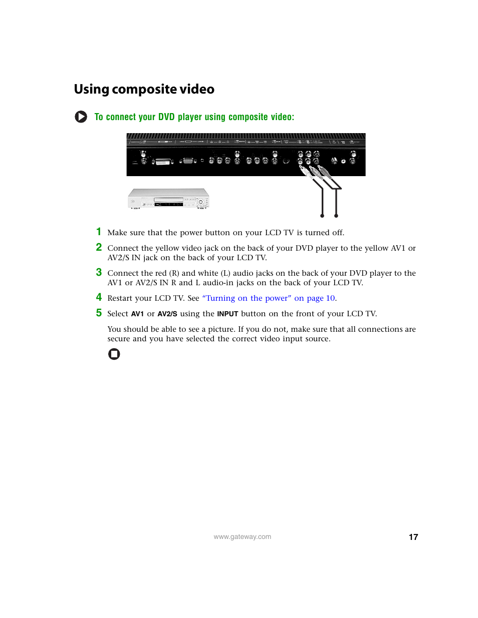 Using composite video | Gateway 30 inch LCD TV User Manual | Page 21 / 64