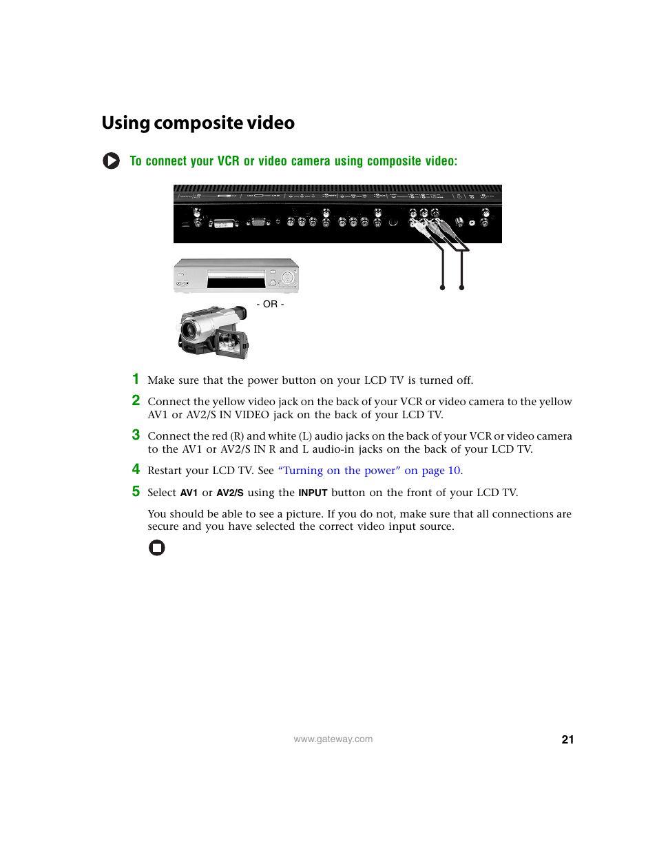 Using composite video | Gateway 30 inch LCD TV User Manual | Page 25 / 64