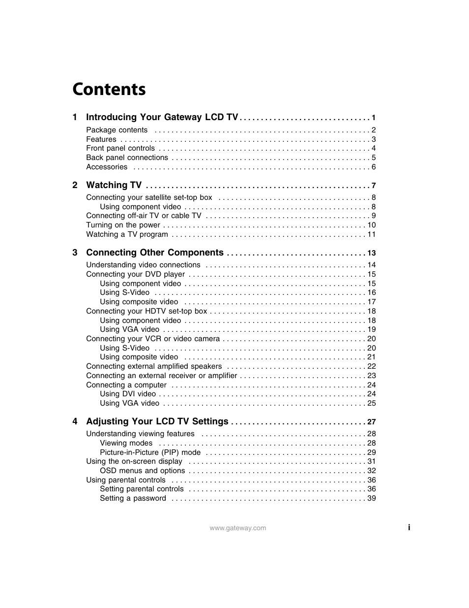 Gateway 30 inch LCD TV User Manual | Page 3 / 64