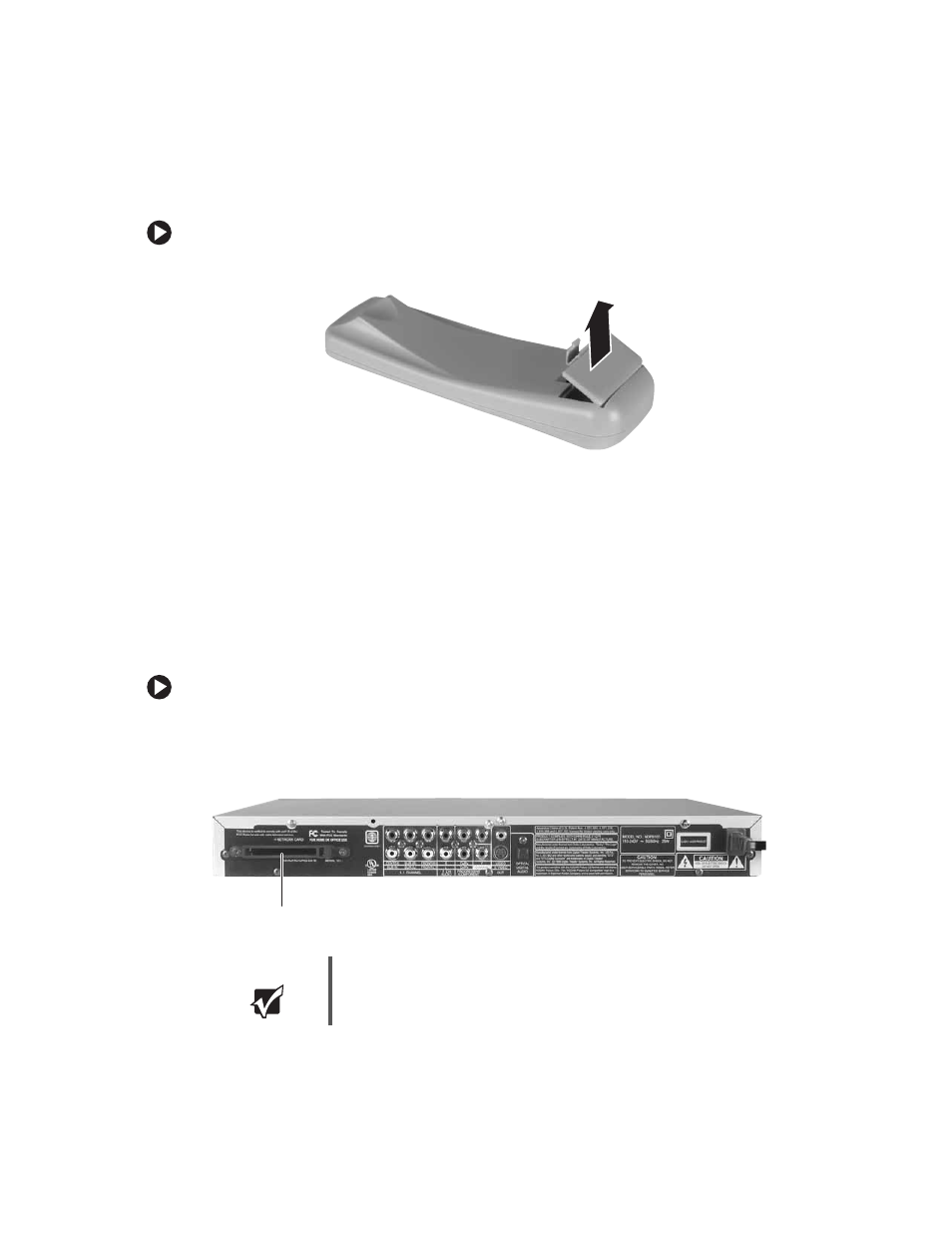 Installing batteries into the remote control, To install the batteries, Installing the network card | To install the network card | Gateway DVD Player User Manual | Page 27 / 108