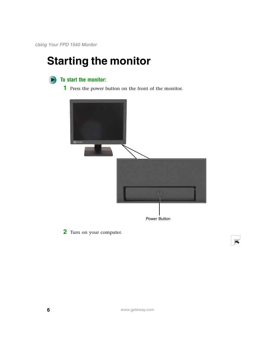Starting the monitor | Gateway FPD 1540 User Manual | Page 10 / 38