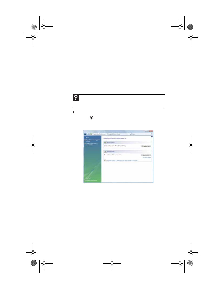 Using microsoft system restore, To restore using microsoft system restore, Using microsoft system restore” on | Gateway GM5688E User Manual | Page 110 / 140