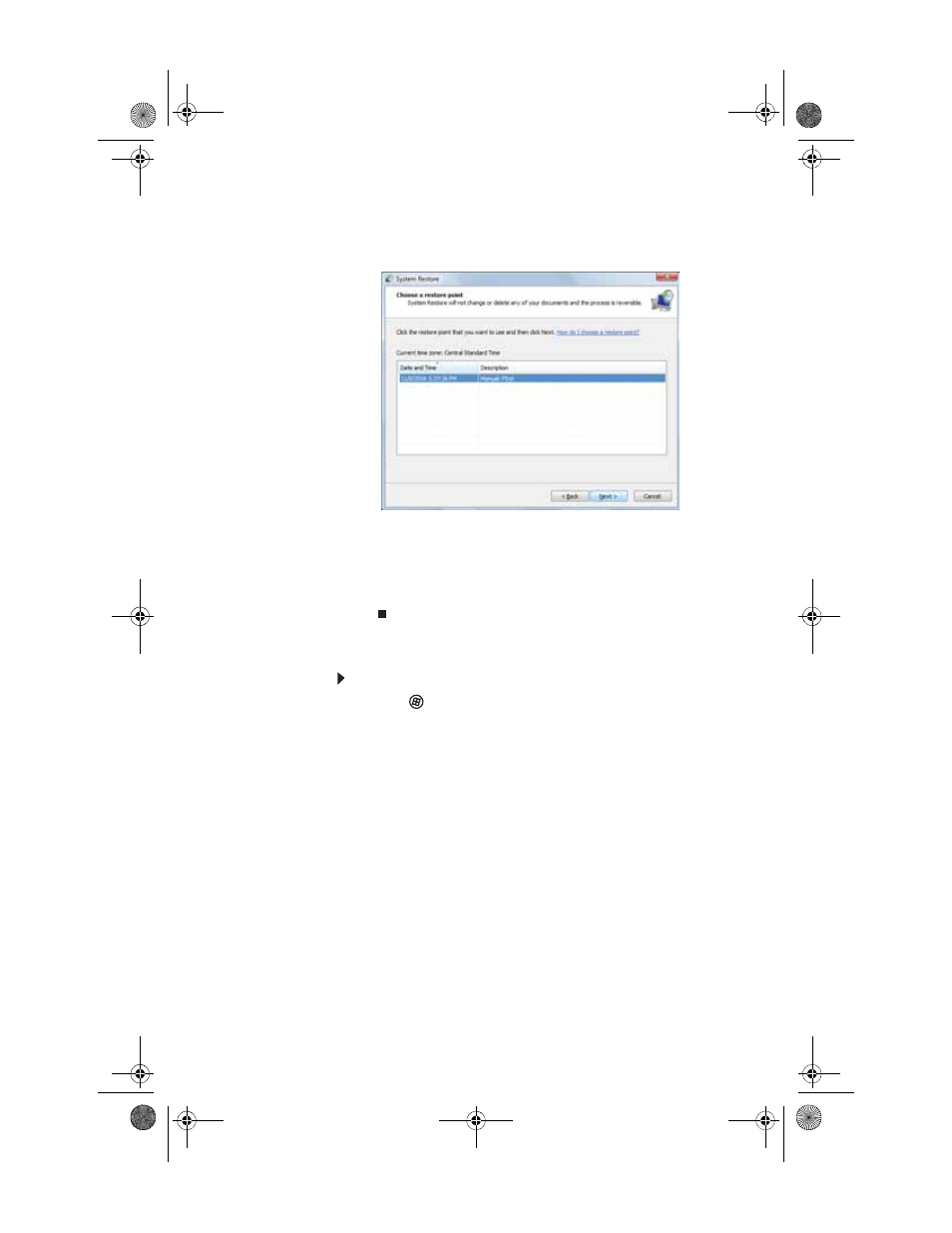 Manually creating a restore point, To manually create a restore point | Gateway GM5688E User Manual | Page 111 / 140