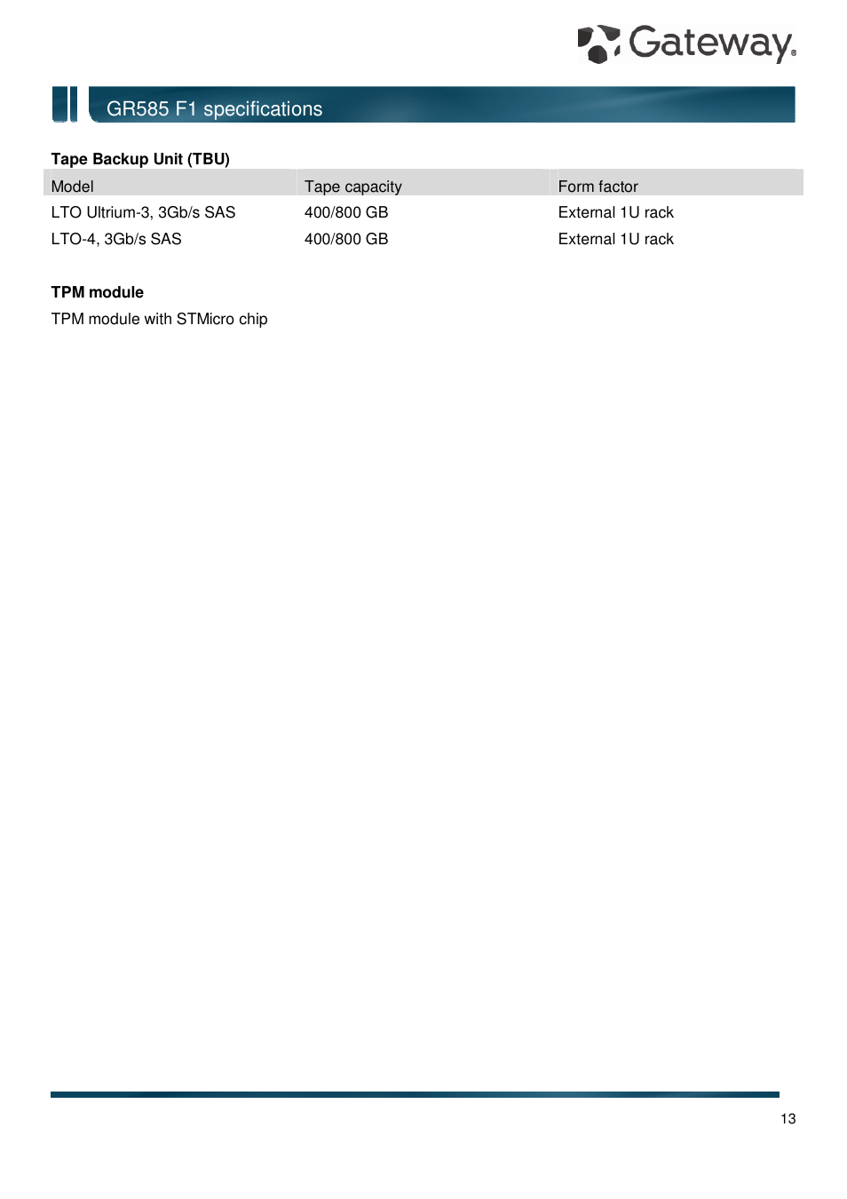 Gr585 f1 specifications | Gateway GR585 F1 User Manual | Page 13 / 14