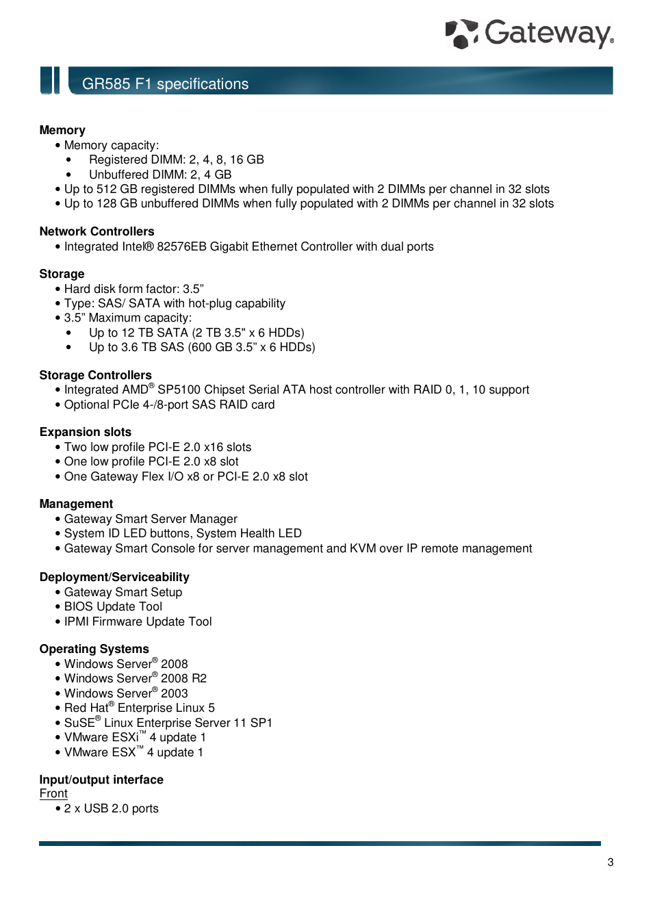 Gr585 f1 specifications | Gateway GR585 F1 User Manual | Page 3 / 14