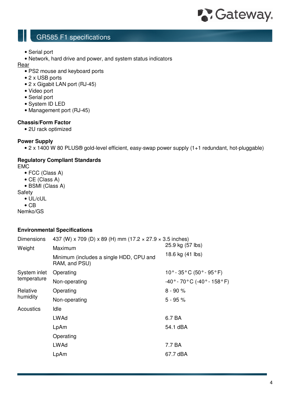 Gr585 f1 specifications | Gateway GR585 F1 User Manual | Page 4 / 14