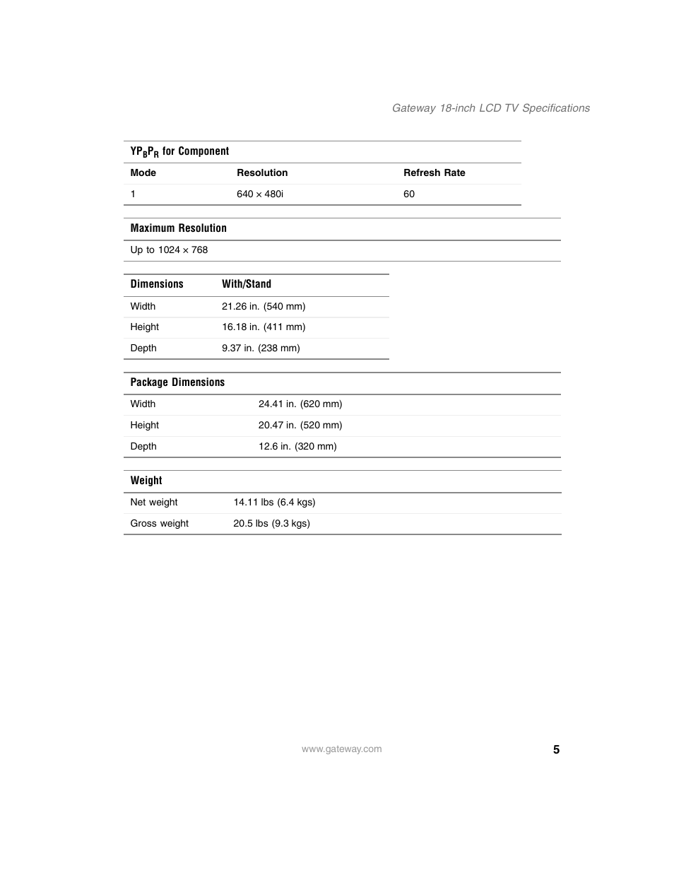 Gateway 18-inch LCD TV User Manual | Page 5 / 6