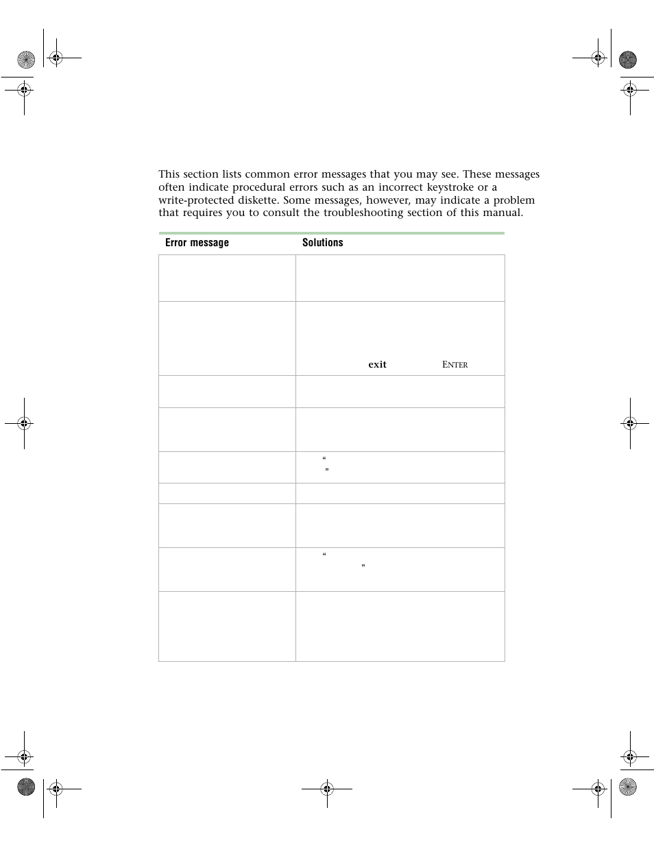 Error messages | Gateway 6400 User Manual | Page 112 / 148
