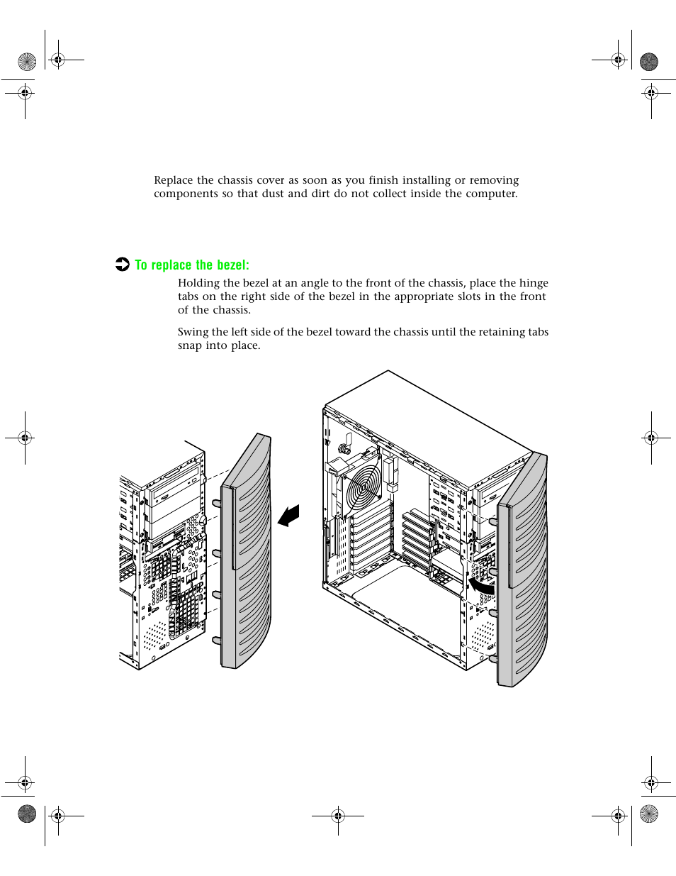 Closing the case, Replacing the bezel | Gateway 6400 User Manual | Page 29 / 148