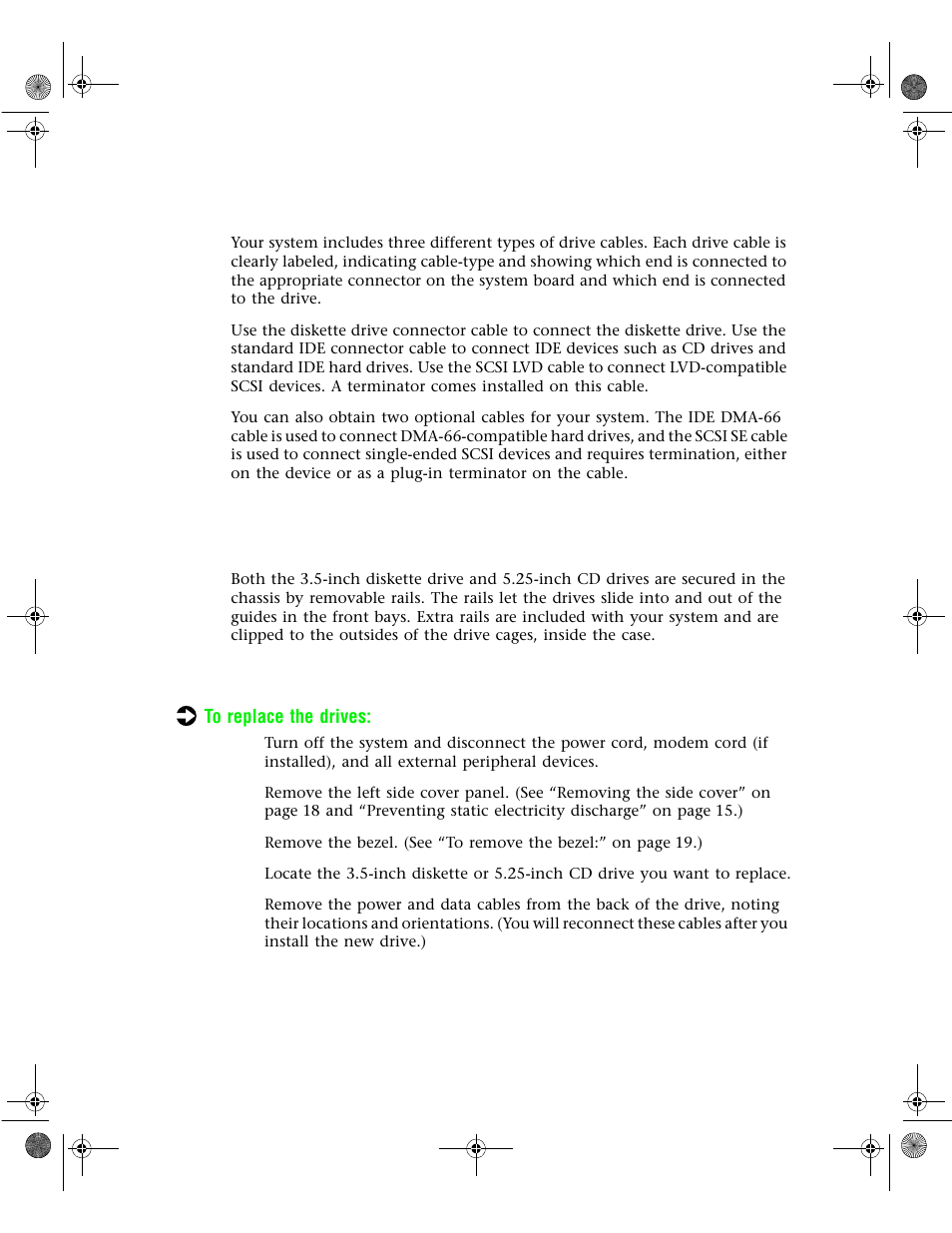 Drive cabling information, Inch diskette or cd drives, Replacing the 3.5-inch diskette or cd drive | Gateway 6400 User Manual | Page 34 / 148