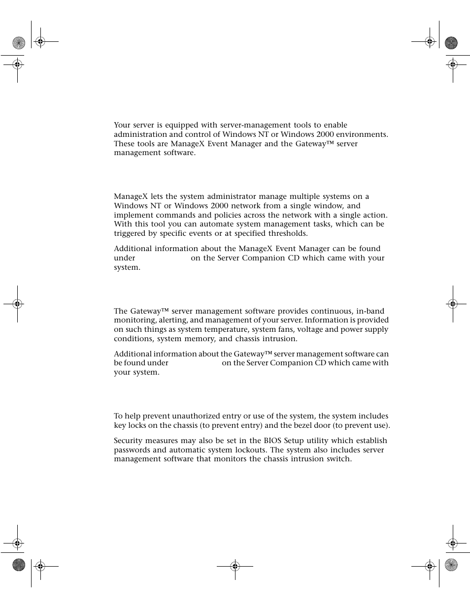 System administration and control, Managex event manager, Gateway™ server management software | System security | Gateway 6400 User Manual | Page 88 / 148