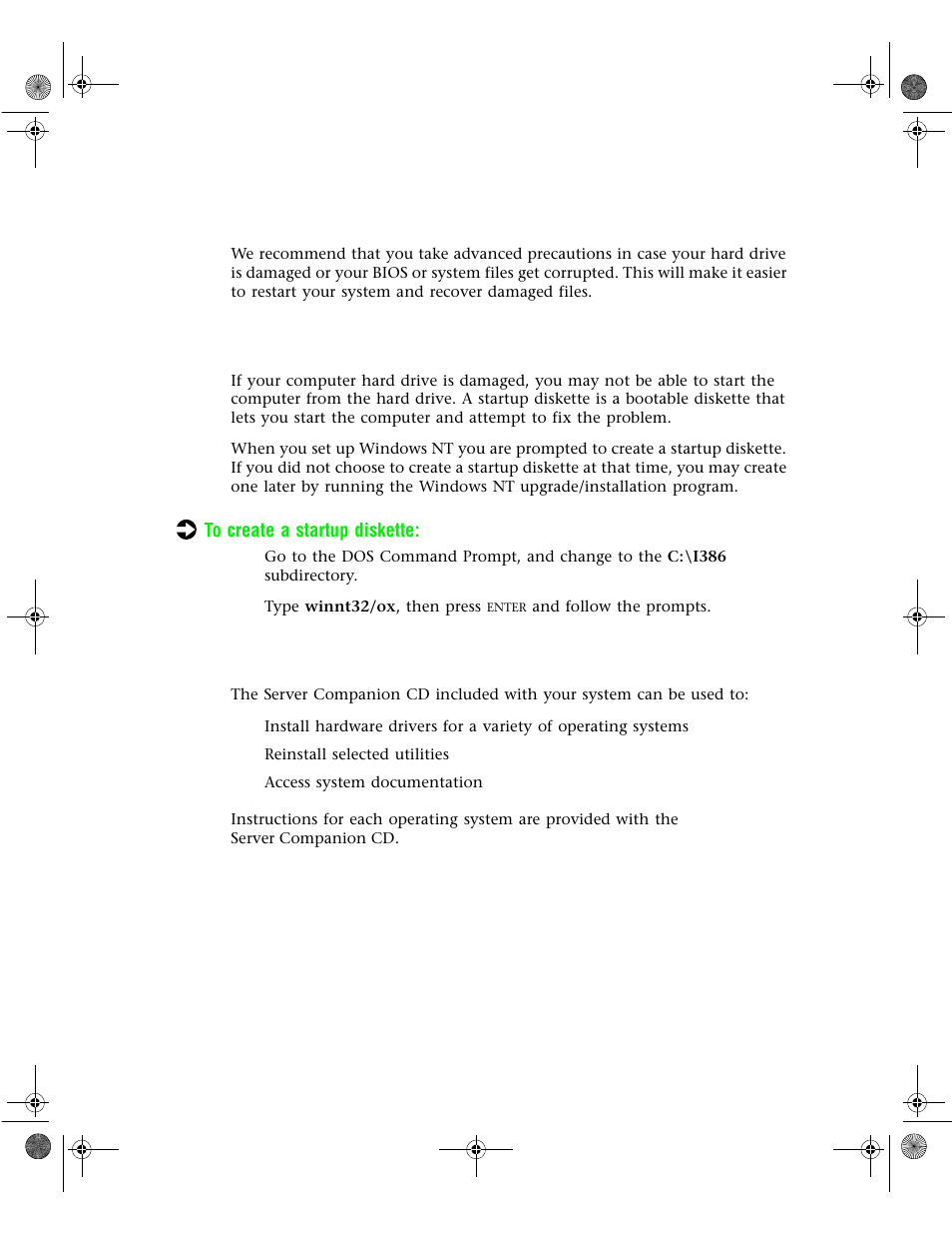 System recovery, Creating a startup diskette, Using your server companion cd | Gateway 6400 User Manual | Page 92 / 148