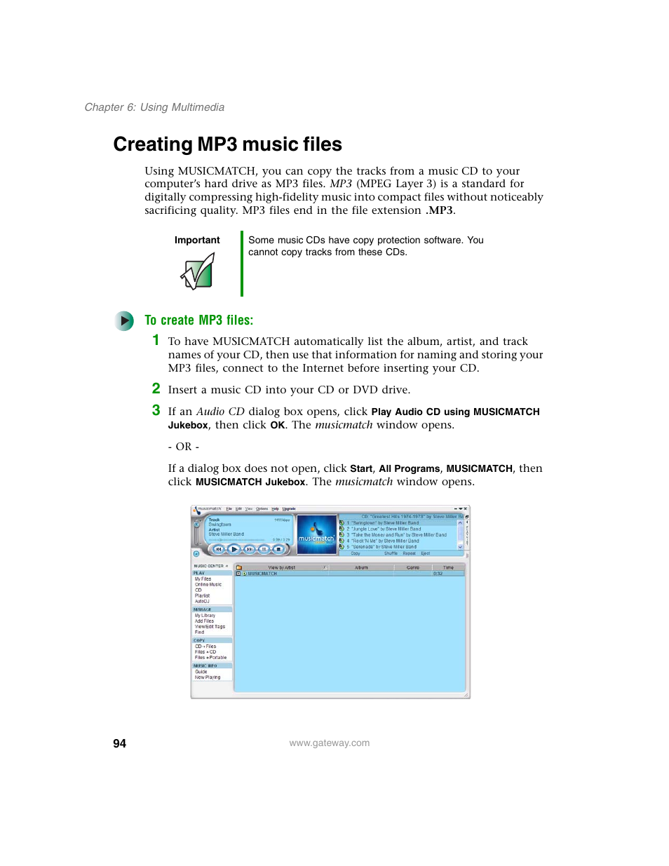 Creating mp3 music files | Gateway M350 User Manual | Page 104 / 334