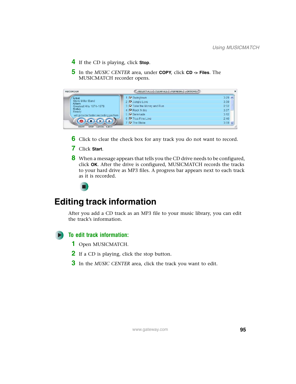 Editing track information | Gateway M350 User Manual | Page 105 / 334