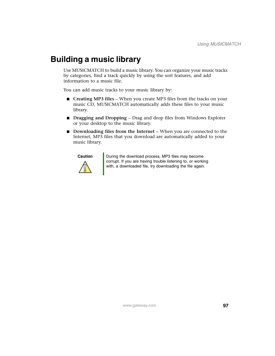 Building a music library | Gateway M350 User Manual | Page 107 / 334