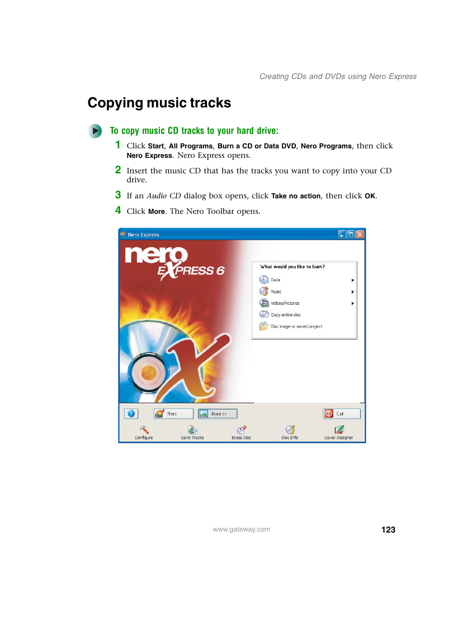 Copying music tracks | Gateway M350 User Manual | Page 133 / 334