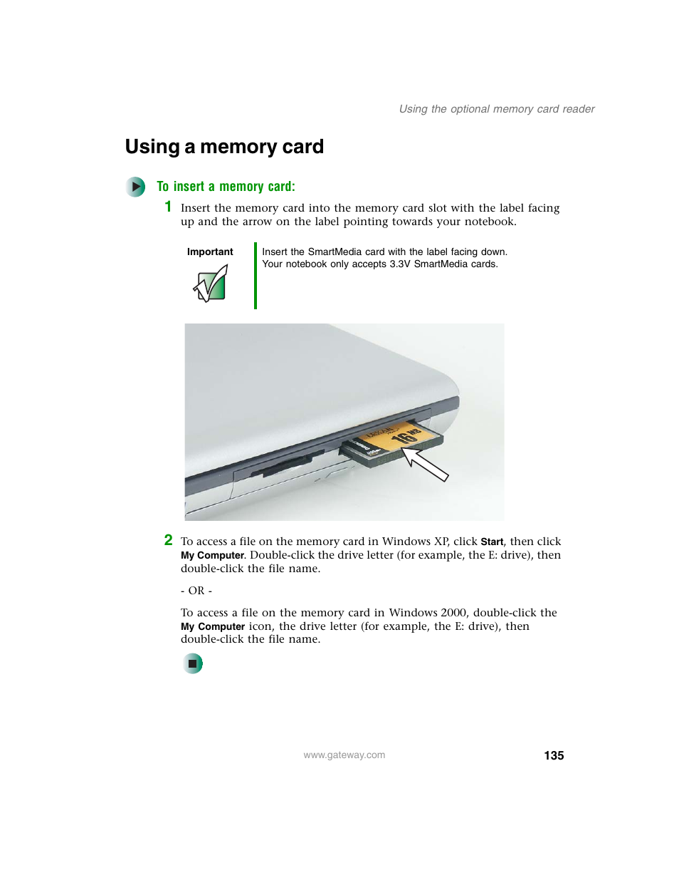 Using a memory card | Gateway M350 User Manual | Page 145 / 334