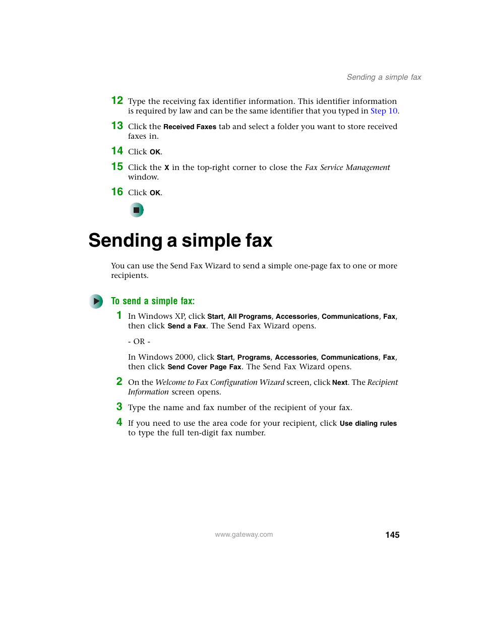 Sending a simple fax | Gateway M350 User Manual | Page 155 / 334