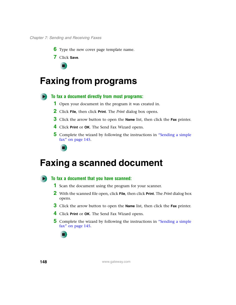 Faxing from programs, Faxing a scanned document, Faxing from programs faxing a scanned document | Gateway M350 User Manual | Page 158 / 334