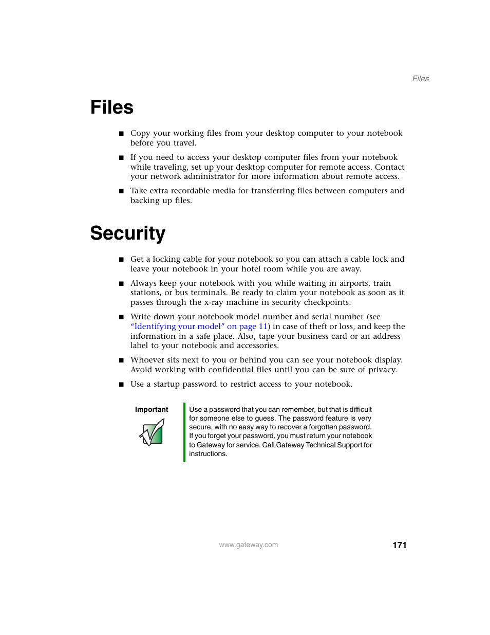 Files, Security, Files security | Gateway M350 User Manual | Page 181 / 334