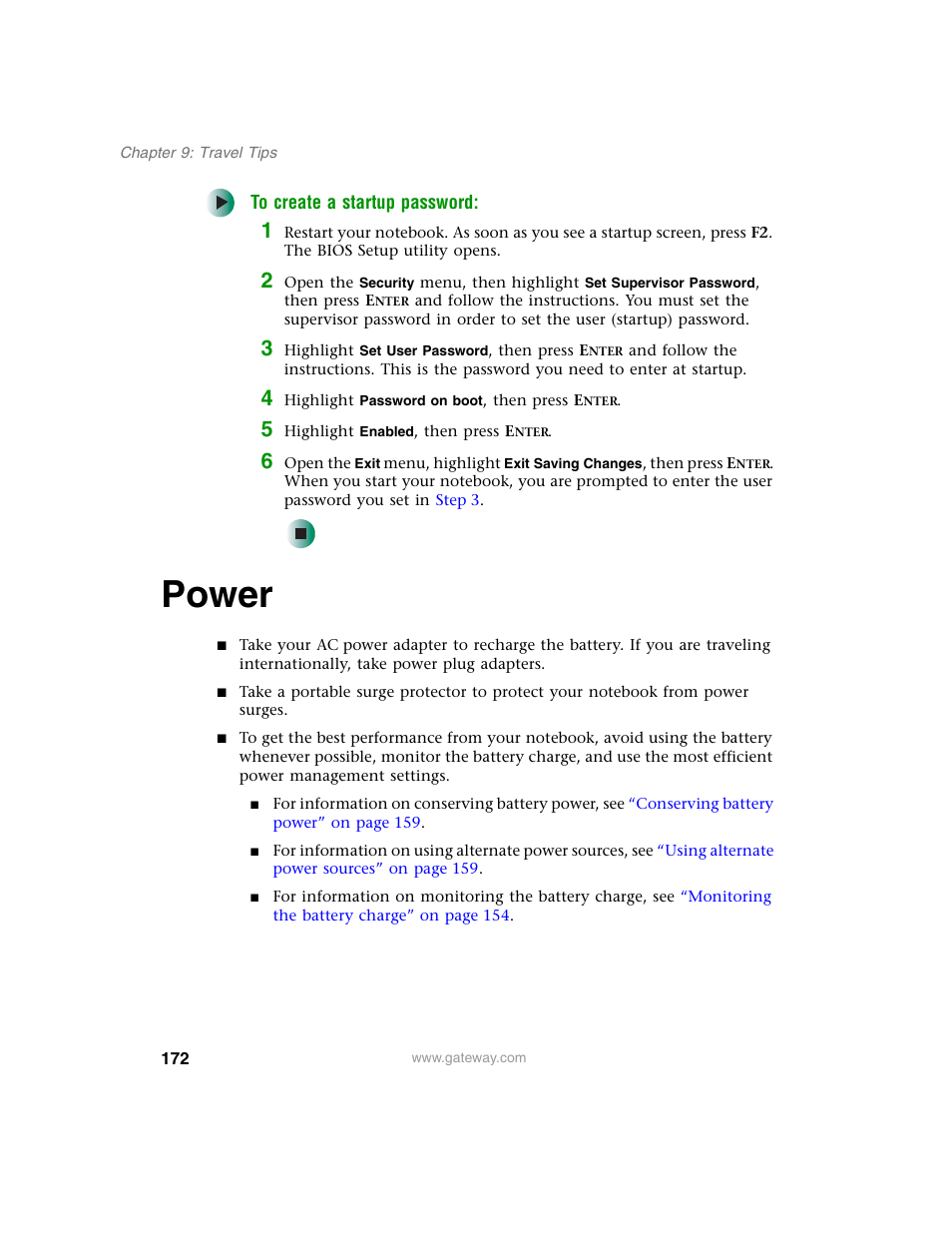 Power | Gateway M350 User Manual | Page 182 / 334