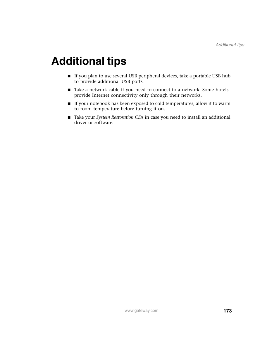 Additional tips | Gateway M350 User Manual | Page 183 / 334