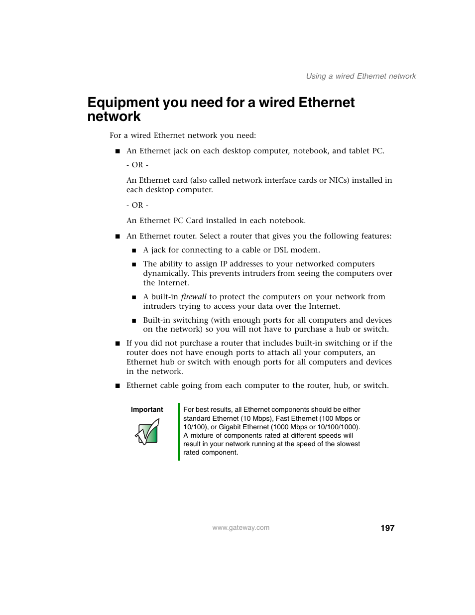 Equipment you need for a wired ethernet network | Gateway M350 User Manual | Page 207 / 334