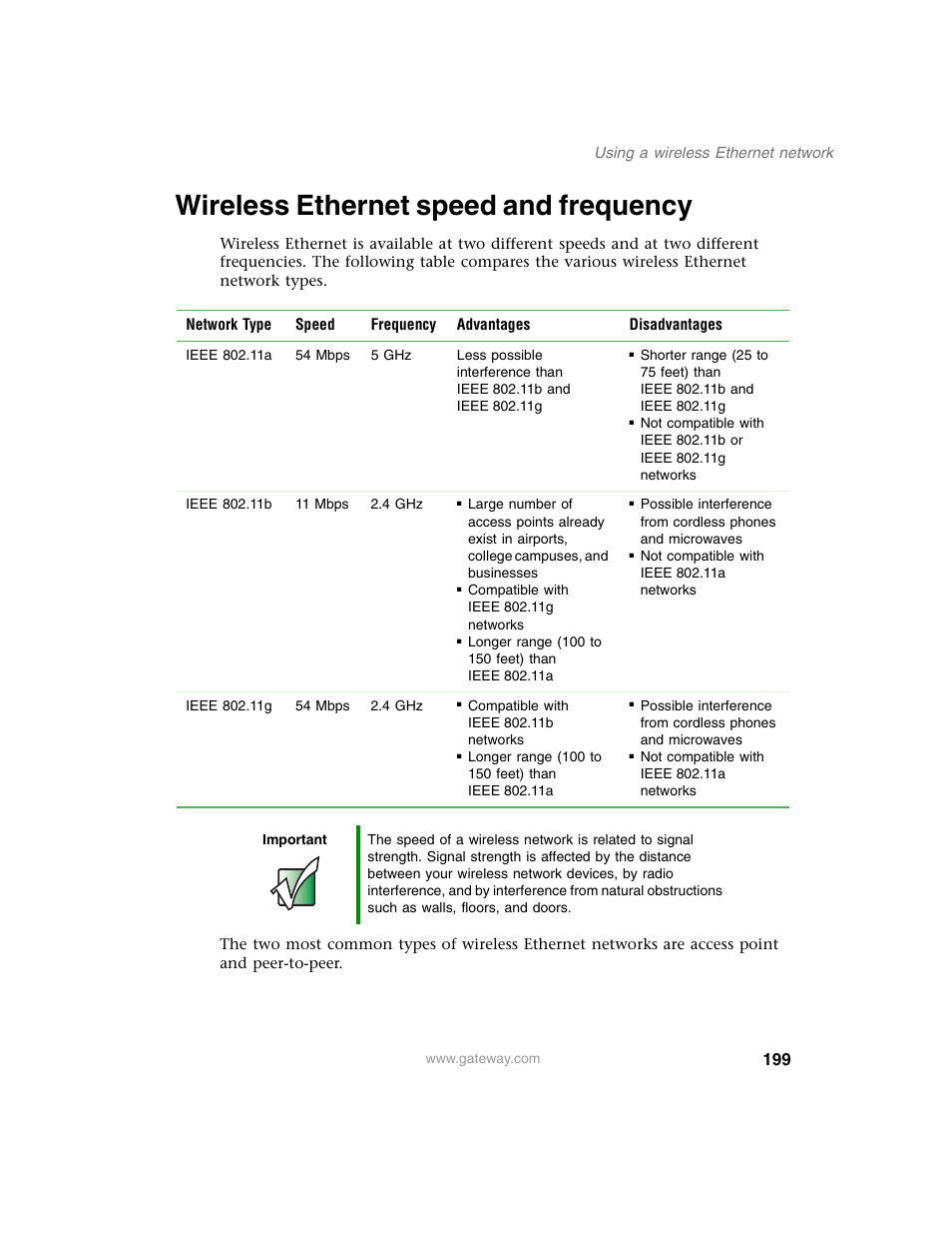 Wireless ethernet speed and frequency | Gateway M350 User Manual | Page 209 / 334