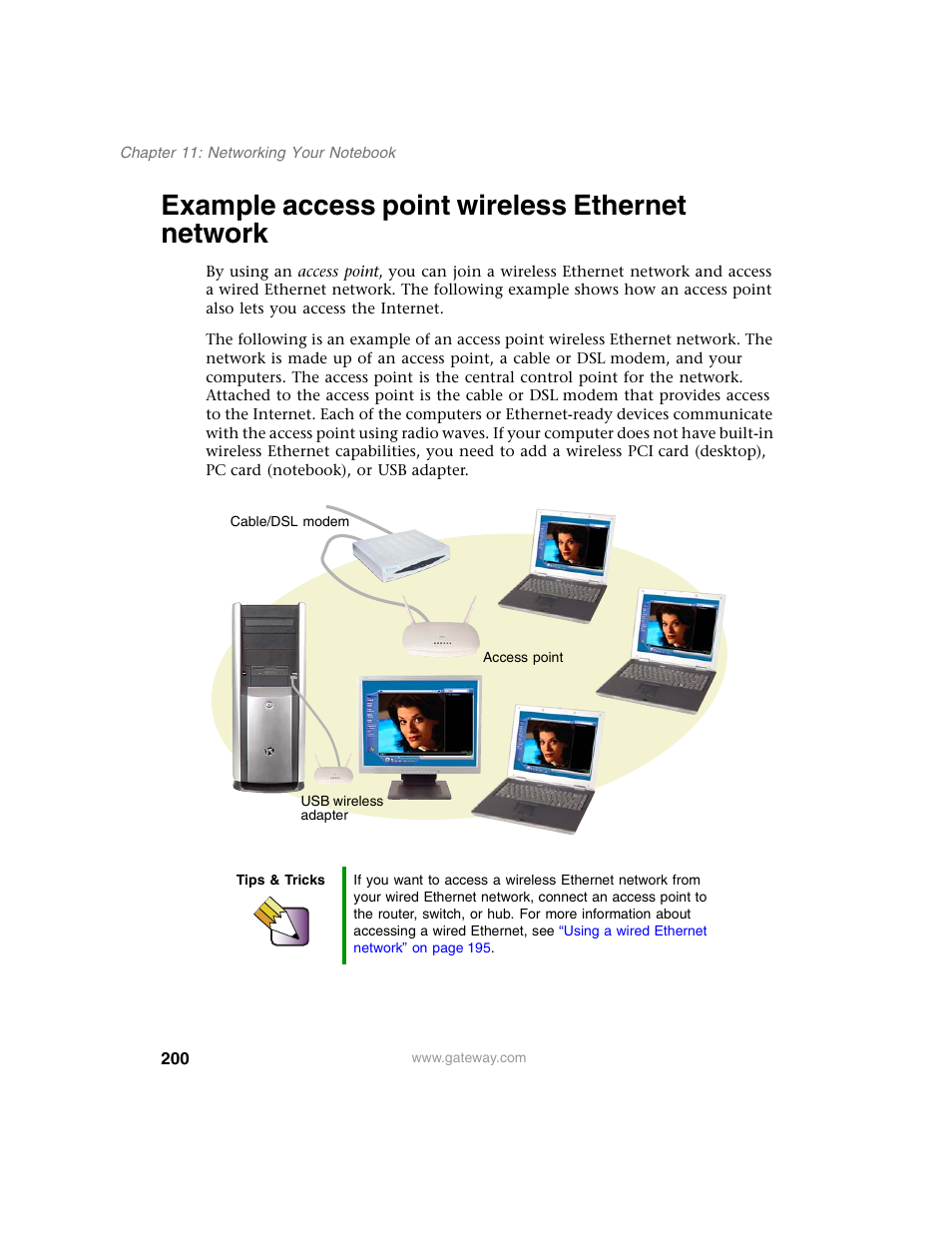Example access point wireless ethernet network | Gateway M350 User Manual | Page 210 / 334