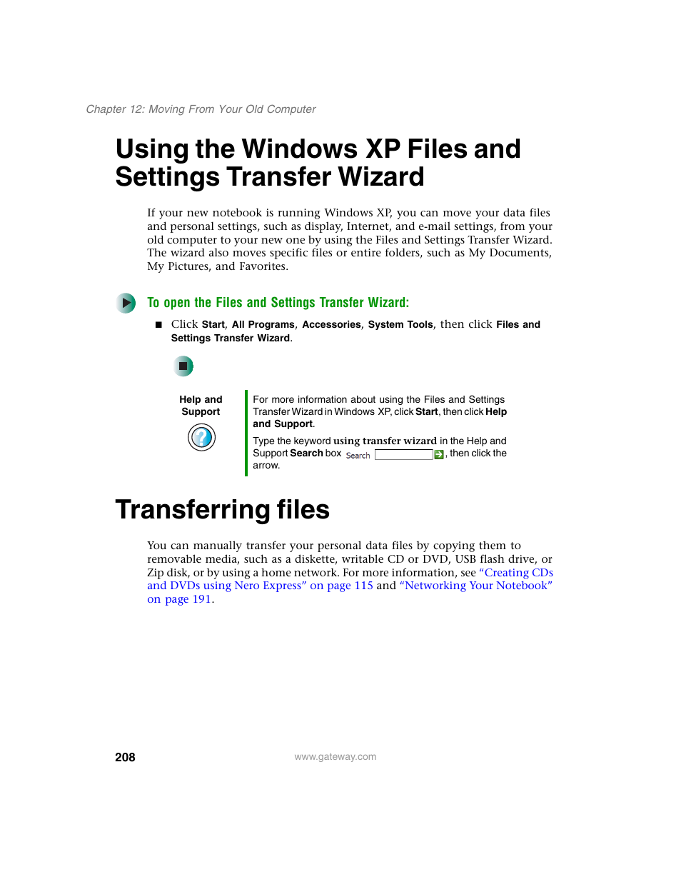 Transferring files | Gateway M350 User Manual | Page 218 / 334