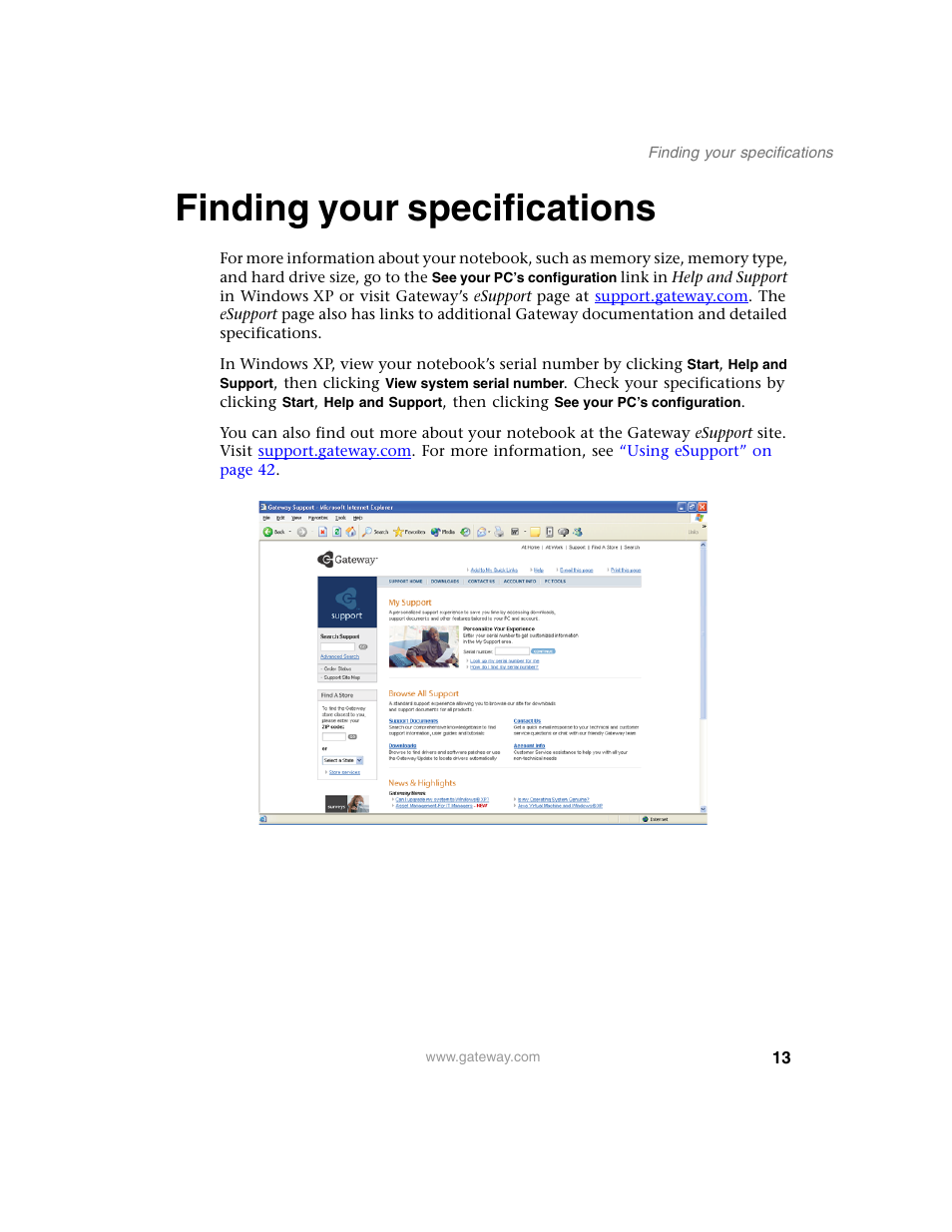 Finding your specifications | Gateway M350 User Manual | Page 23 / 334