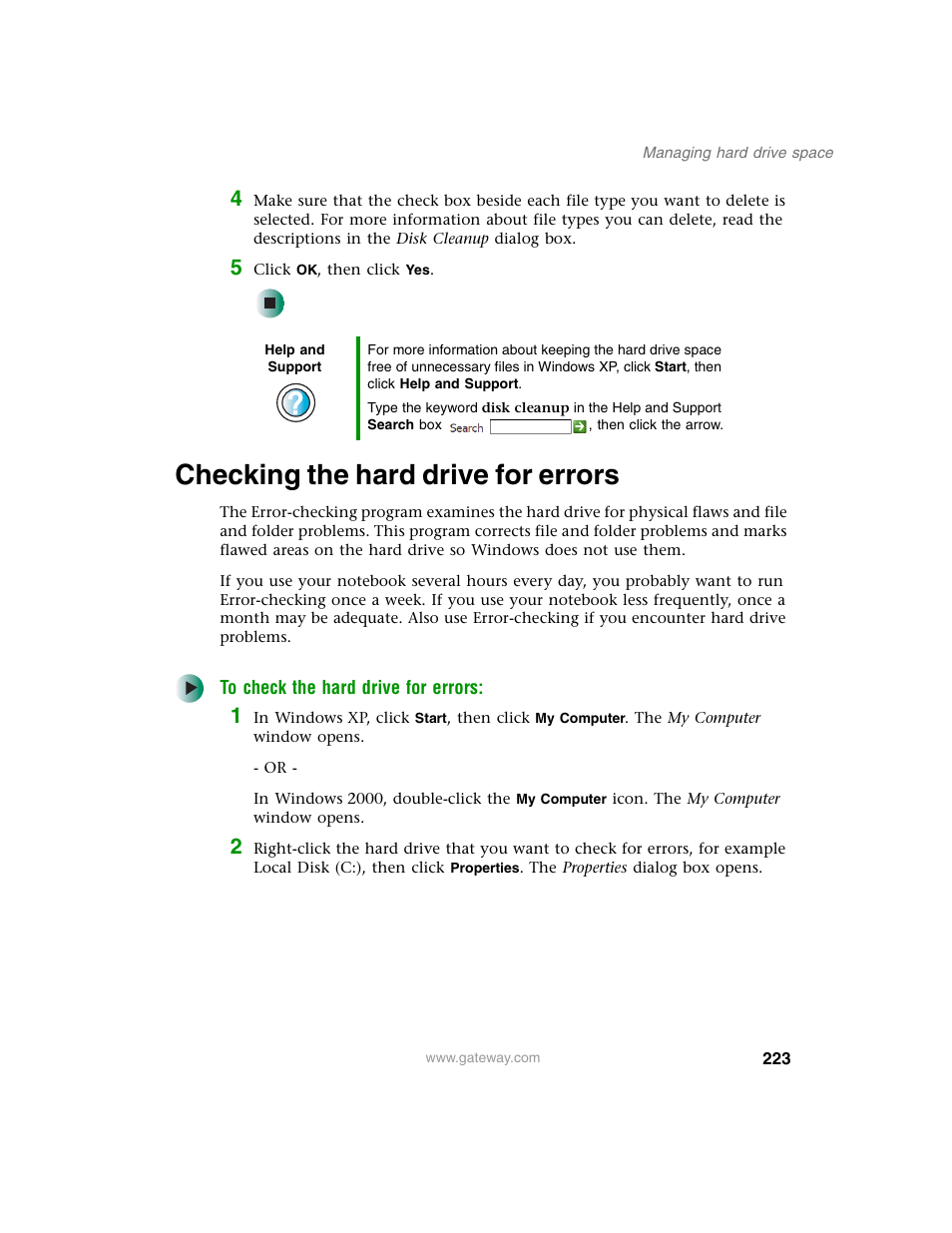 Checking the hard drive for errors | Gateway M350 User Manual | Page 233 / 334