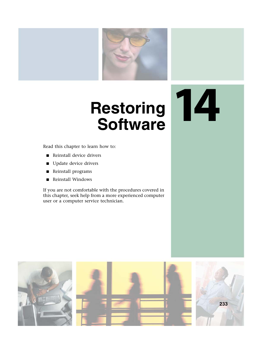 Restoring software, 14 restoring software | Gateway M350 User Manual | Page 243 / 334