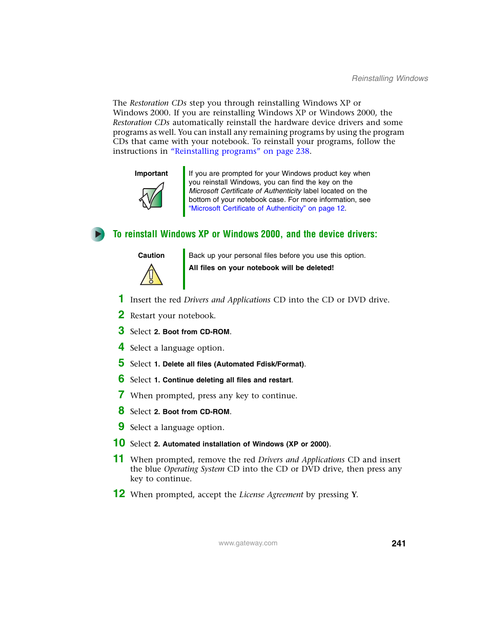 Gateway M350 User Manual | Page 251 / 334