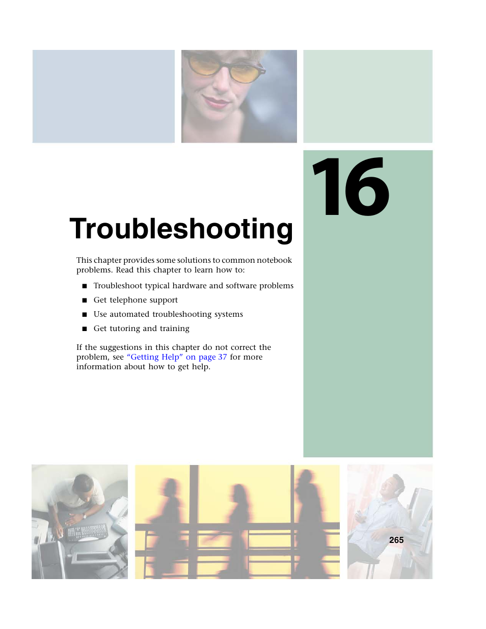Troubleshooting, 16 troubleshooting, Troubleshooting” on | Gateway M350 User Manual | Page 275 / 334