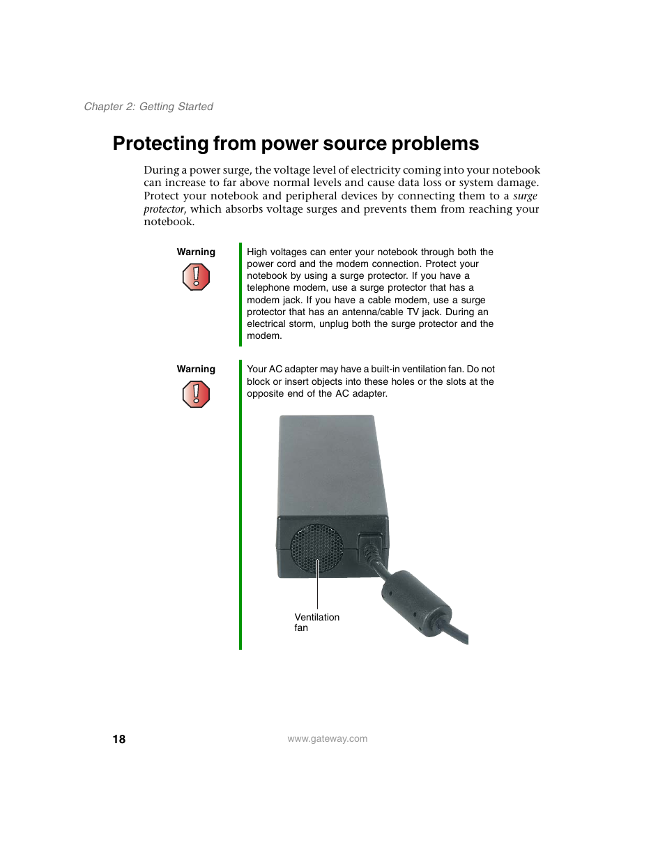 Protecting from power source problems | Gateway M350 User Manual | Page 28 / 334