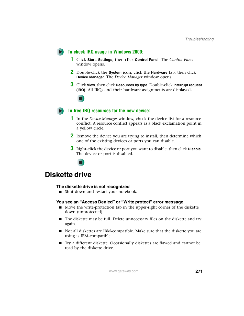 Diskette drive | Gateway M350 User Manual | Page 281 / 334