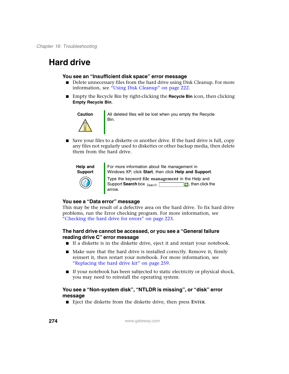 Hard drive | Gateway M350 User Manual | Page 284 / 334