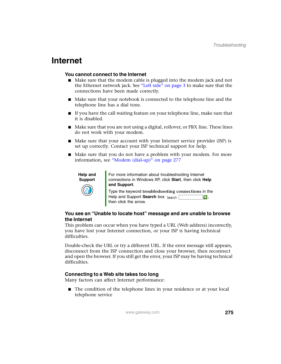 Internet | Gateway M350 User Manual | Page 285 / 334