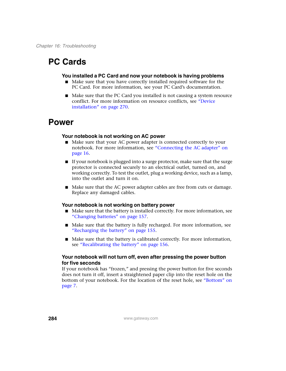 Pccards, Power, Pc cards power | Pc cards | Gateway M350 User Manual | Page 294 / 334