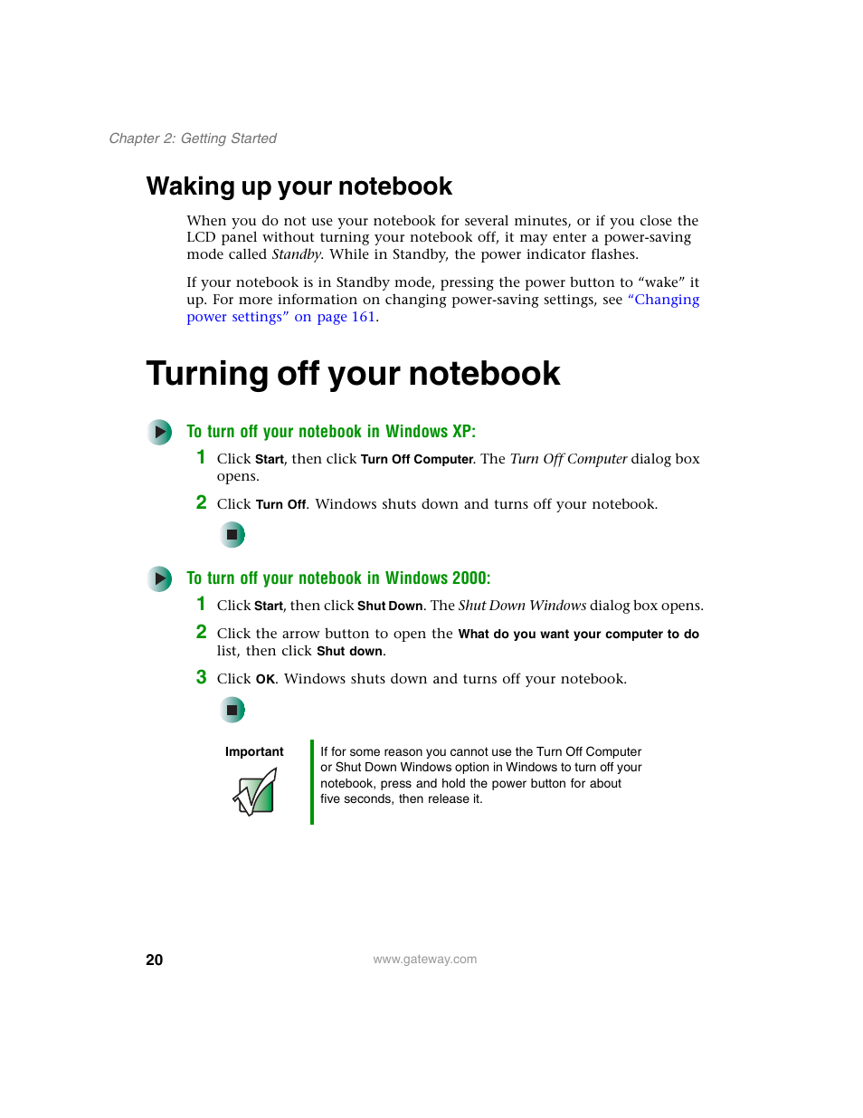 Waking up your notebook, Turning off your notebook | Gateway M350 User Manual | Page 30 / 334