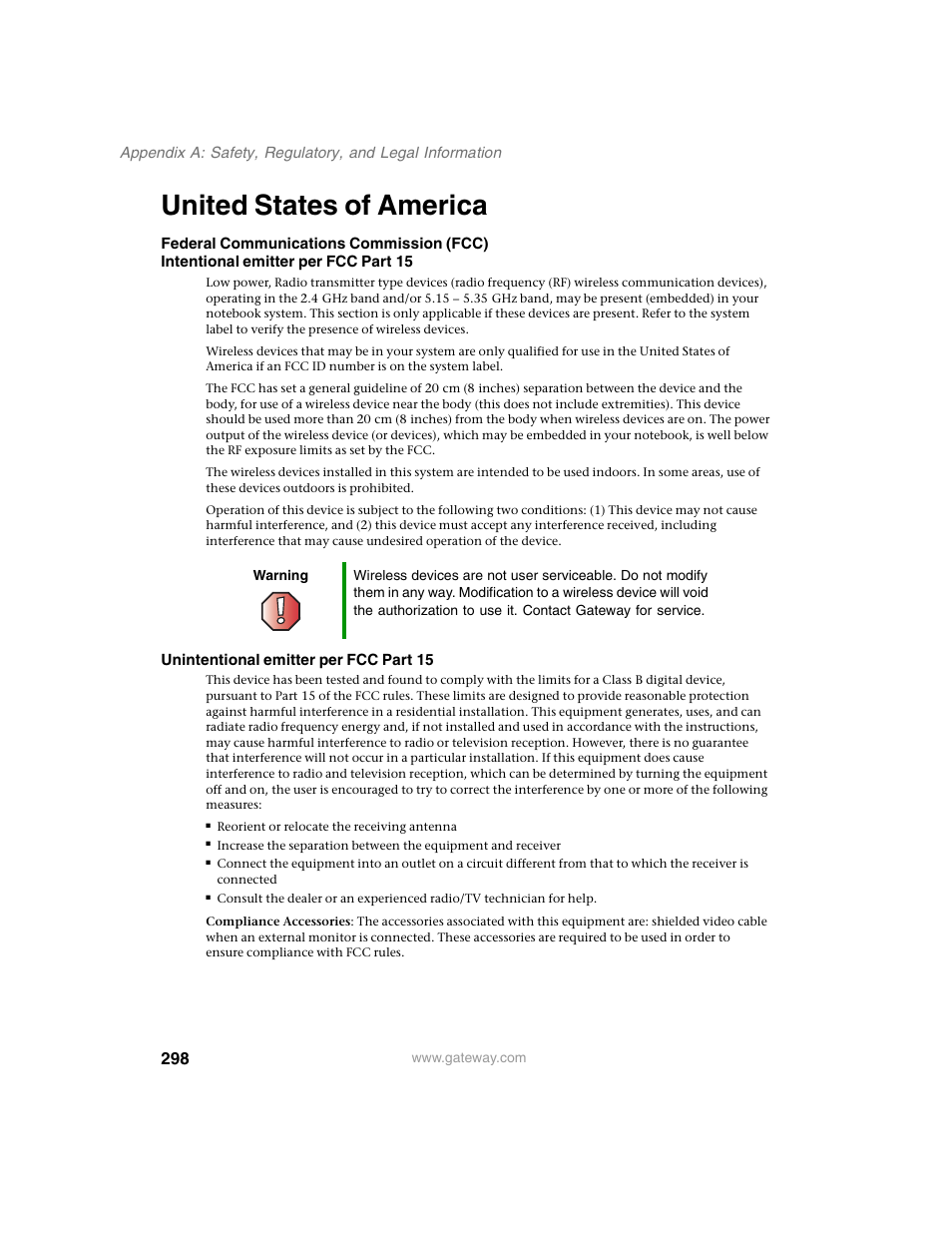United states of america | Gateway M350 User Manual | Page 308 / 334