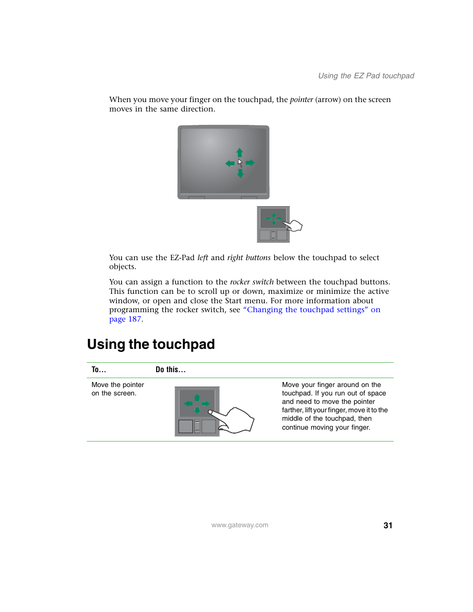 Using the touchpad | Gateway M350 User Manual | Page 41 / 334