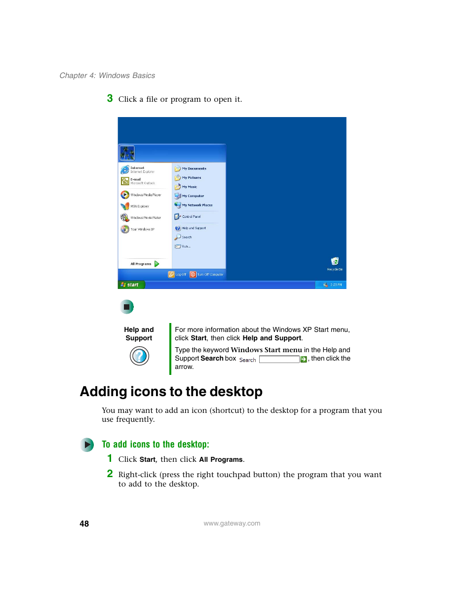 Adding icons to the desktop | Gateway M350 User Manual | Page 58 / 334